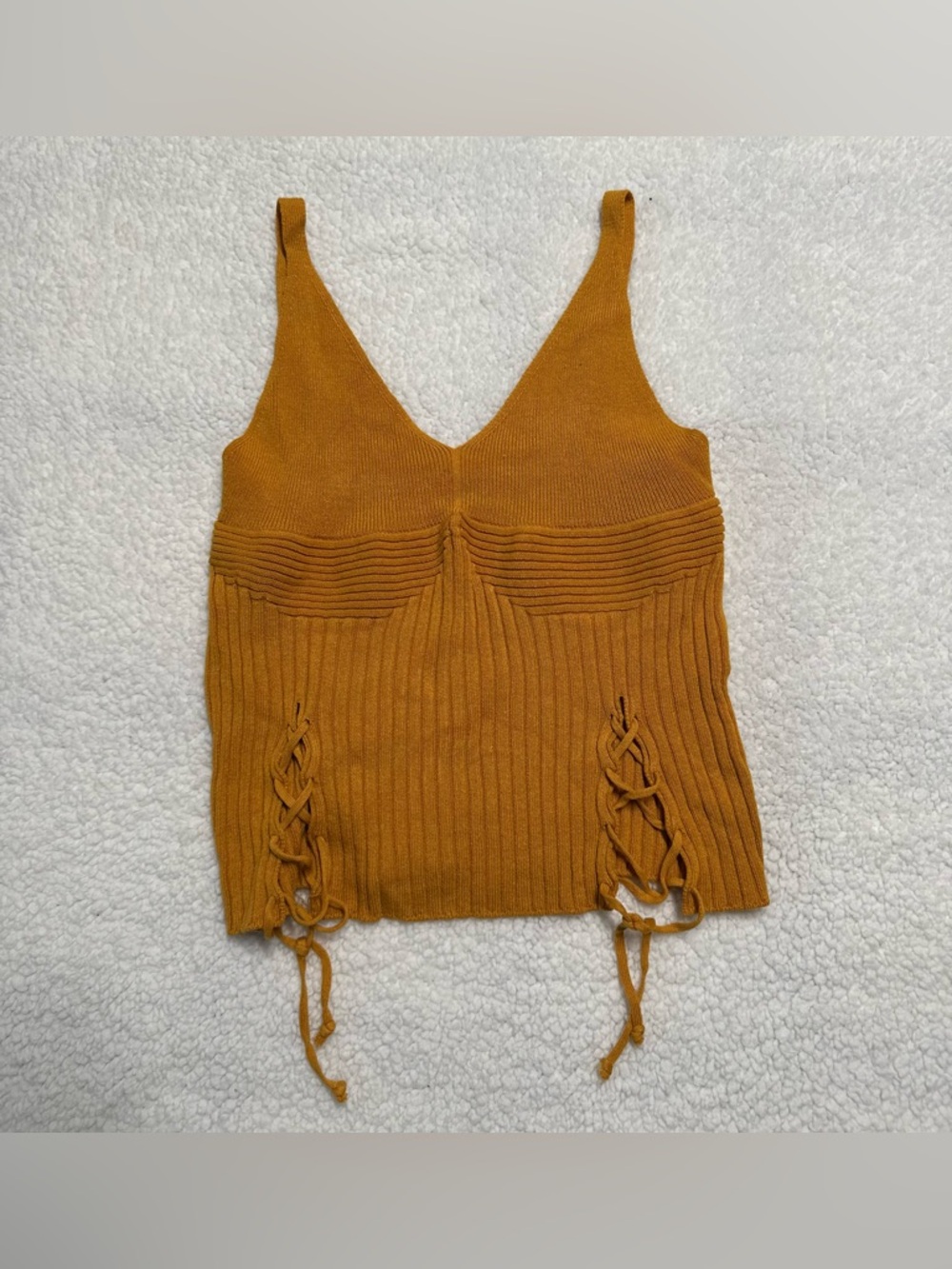 Active USA Mustard Lace-Up Ribbed Knit Crop Top